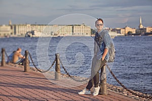 Man near waterfront of Neva river