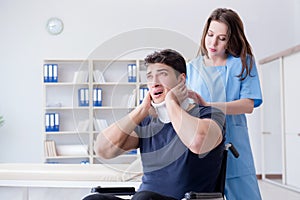 The man with neck injury visiting doctor for check-up