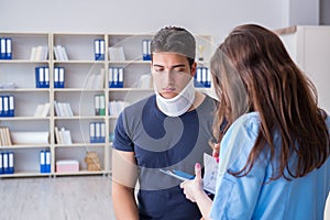 The man with neck injury visiting doctor for check-up