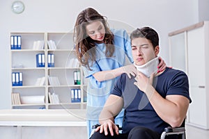 The man with neck injury visiting doctor for check-up