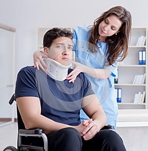 Man with neck injury visiting doctor for check-up