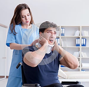 Man with neck injury visiting doctor for check-up