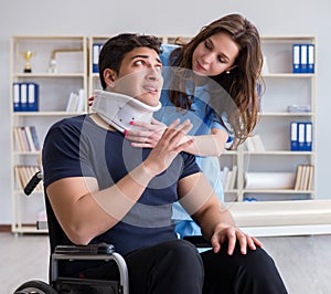 Man with neck injury visiting doctor for check-up