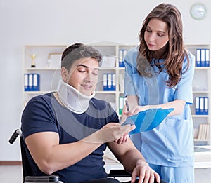 Man with neck injury visiting doctor for check-up