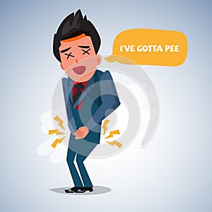 Man needing to urinate and holding a toilet