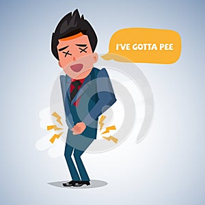 Man needing to urinate and holding a toilet photo