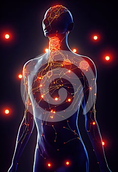 Man is neurons. The figure of a man from neurons. Technologies of the future creation of the human body. AI-generated