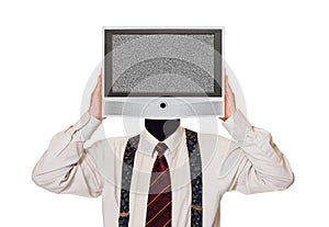 Man with noisy tv screen for head