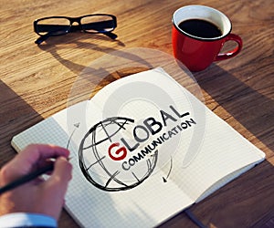 Man with a Note and Global Communications Concept