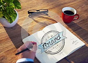 Man with a Notepaper with Brand Concept