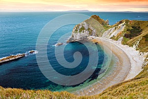 Man O`War Cove on the Dorset coast in southern England, between the headlands of Durdle Door to the west and Man O War Head to th