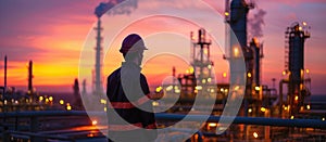 Man Observing Oil Refinery