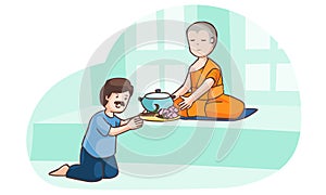 A man offer food to monk