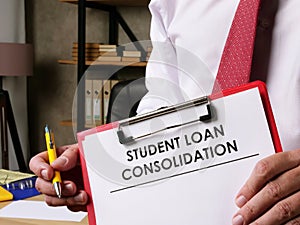 Man offers student loan consolidation for signing.