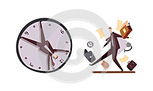 Man Office Worker and Clock as Time Management and Workload Deadline Pressure Vector Set