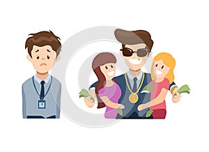 Man Office Worker Poor And Success Character Set Cartoon Illustration Vector