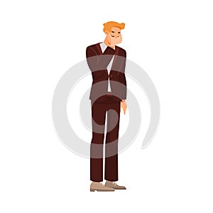 Man Office Worker Standing with His Hand Covering Face Vector Illustration