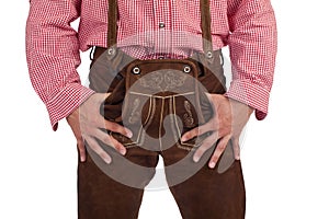 Man with oktoberfest leather trousers photo