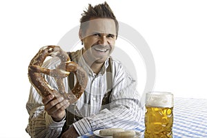 Man with Oktoberfest Pretzel and Beer Stein (Mass)