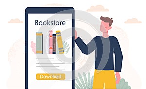 Man with online bookstore concept