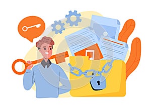 Man open folder vector concept