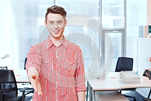 Man with open hand ready to seal deal