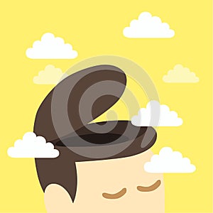 A man with open head surround with cloud like to open his mind photo