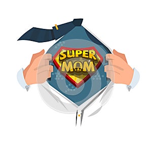 Man open shirt to show `supermom text ` supermom concept - vector