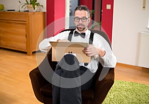 Man opening a package