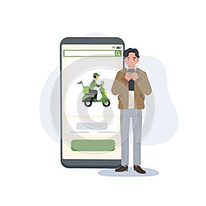 man ordering food from his smartphone. Online delivery concept. Flat vector cartoon character illustration