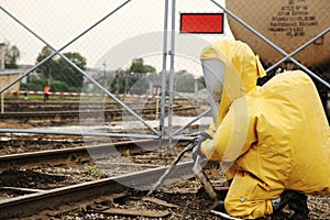 Man outfit in biological protection suit