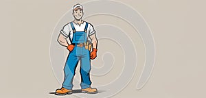 A man in overalls and a hat stands with hands in pockets