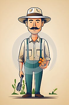 Man in Overalls Holding Bunch of Oranges. Generative AI.