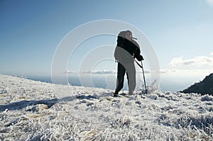 Man overview snowcovered landscape