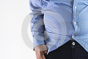 Man with overweight big fat belly chubby