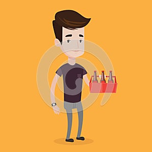 Man with pack of beer vector illustration.