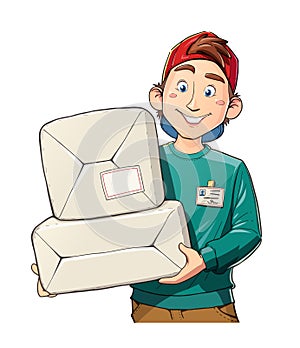 Man with package. Delivery service.
