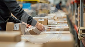 Man packing boxes for event publication using hardwood and paper products. AIG41