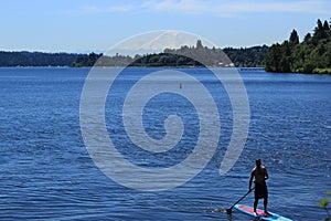 Man Paddle Boarding in Lake Washington