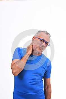 Man with pain on nape on white background