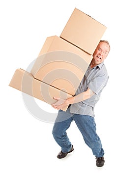 Man Painfully Carrying Boxes