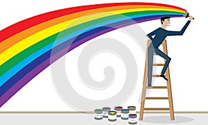 Man is painting a rainbow.