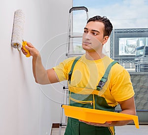 Man painting the wall in DIY concept