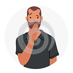 Man With A Pallor Complexion, Clutching His Face In Distress, Exhibits Symptoms Of A Heart Attack, Cartoon Illustration