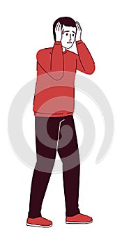 Man with panic attack flat color linear vector character