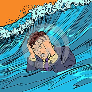 The man panics. Big wave stress