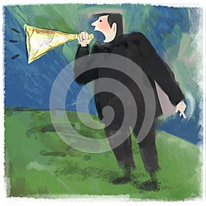 Man with paper megaphone