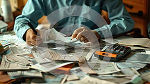The man with paperwork and calculator.AI generated image
