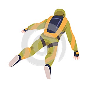 Man Parachutist Skydiving and Free-falling in the Air Descenting on the Earth Vector Illustration