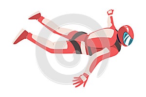 Man Parachutist Skydiving and Free-falling in the Air Descenting on the Earth Vector Illustration